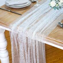 Silver Glitter Tablecloth, Wedding Decor, Transparent Silver-Foiled Tablecloth, Romantic Boho Tablecloth, Suitable For Birthday, Baby Shower, Wedding, Dining Table Decoration
