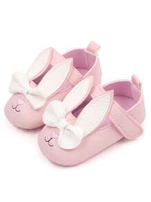 1 Pair Of Baby Shoes, Cute Cartoon Rabbit Design, Suitable For Indoor And Outdoor Slip-Resistant Learning To Walk, Soft Flat Shoes For Infants. - Pink - View 1