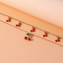 2pcs/Set Countryside Cherry Alloy Necklace, Suitable For Women Everyday Or Festival Wear