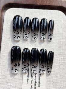 10片手工可佩戴美甲假指甲，手绘豹纹猫眼按压式美甲贴片，中渐变猫眼美甲贴片，按压式美甲贴片，简约设计美甲贴片，全覆盖假指甲贴片，Y2K风格美甲贴片，独特创意假指甲贴片，促销日常美甲贴片，可重复使用，适合女性日常佩戴，也可用于派对和晚宴，可重复使用的美甲用品，手工按压式美甲贴片 - 彩色 - 查看 4