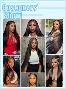 5x5 透明蕾丝可穿戴无胶假发人发预拔预剪蕾丝无胶假发无胶蕾丝前闭合假发直发 200% 密度