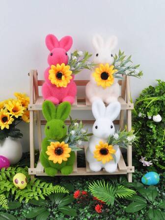 1 pezzo Coniglio di Pasqua verde decorativo in muschio artificiale, coniglio di peluche primaverile, decorazione di Pasqua per esterno, giardino, soggiorno, caminetto, decorazione domestica