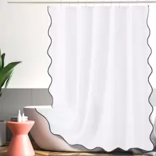 1 件多色波浪边浴帘，现代涤纶扇形防水浴帘，适用于家庭/酒店/公共浴室，含白色挂钩