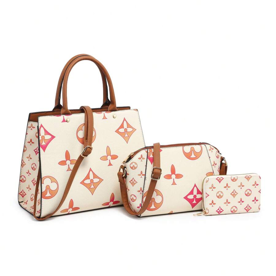 RAGSTO  Women's Fashion Elegant Wallet, Handbag And Crossbody Bag 3-Piece Set, Top Handle Shoulder Bag, Vintage Large Capacity Tote Bag, Handbag And Casual Travel Bag, Daily Commuting, Shopping, Gifts For Women - 譚 - 查看 1