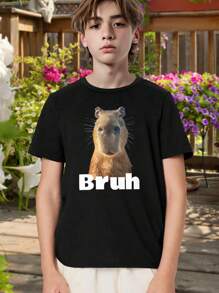 Kids Capybara T-Shirt Cute Rodent Graphic Tee For Boys Girls Funny Animal Lover Gift Soft Cotton Summer Top Casual Outfit For Toddlers Youth - Available In Various Colors Sizes! [Teen Girls] - 黑色 - 查看 1