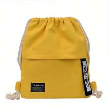 Belted Pocket Drawstring Backpack For Girls, Simple Canvas School Bag, Sports Small Canvas Bag, Korean Drawstring Double-Shoulder Bag - Multicolor - View 15