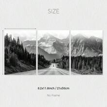 Set Of 3 Black And White Mountain Prints, Nature Wall Arts, Forest Prints, Canvas Posters, Modern Wall Decor, Spring Decor, Indoor Decor, Artwork For Living Room, Bedroom, Home Office, Kitchen, Bar, Cafe, Hallway, Home And Room Decoration, Unframed Gifts Birthday Graduation