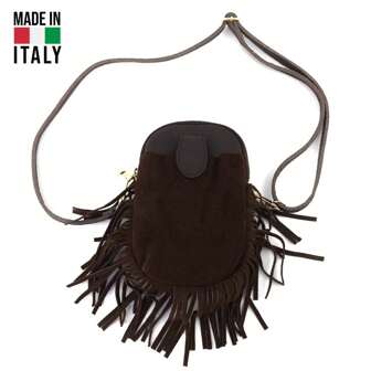 Cartera-bolso de cuello de piel de ternero con flecos - Hecho en Italia