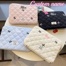 1pc Customized Embroidered Name Bow Laptop Sleeve - Polyester Material, Plaid Pattern, Personalized Name Computer Bag, Fits 10/11", 13/14", 15/15.6" Tablets And Laptops, Suitable For Office, Business, Gifts, Birthday, Friends - Multicolor - View 3