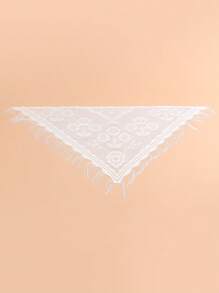 1pc Ladies Black & White Lace Flower Tassel Sheer Triangle Scarf, Breathable Shawl For Spring, Summer, Autumn, Fashion & Elegant For Party - A - View 5