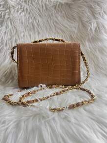 Women's Crocodile Shoulder Bag With Crossbody Strap And Swivel Closure - Brown - View 4