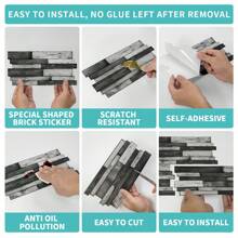 12/24Pcs Vintage Granite 3D Effect Pattern Self-Adhesive Kitchen Tile Stickers,Removable And Waterproof Backsplash Decals For Bathroom,Livingroom,Bedroom Decor,9.68"X4.72", Home Renovation Supplies, Spring Decorations - Multicolor - View 11