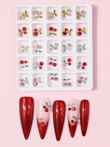 25pcs Alloy Rhinestone Nail Ornaments, Red Pink Gold Rhine Diamond Embellished Nail Ornaments, DIY Art Ornaments Used In Daily Nail