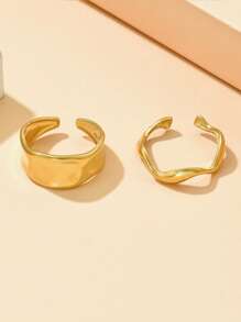 2pcs/Set Boho Open Band Rings, Stainless Steel Elegant Geometric Wave Adjustable Rings, Women Holiday Gift - Silver - View 2