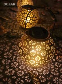 1pc Solar Powered Iron Lantern With Hollow Design - Multifunctional Outdoor Decoration Suitable For Garden, Patio, Balcony And Lawn - Energy Saving, Easy Installation, Creating Holiday Ambience