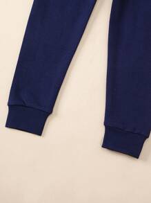 Boys Striped Print Home Outfit Set, Cotton Warm Sleepwear For Older Kids, Spring & Autumn - Navy Blue - View 9