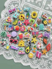 48 PCS Warm Hawaii Series, Sunflower, Beach Castle, Ice Cream, Sun Umbrella, Starfish, Shell, Flamingos, Beaks And Other Hawaiian Series, PVC Material, Removable, Washable, Give You A Unique Warm Colorful Experience - Multicolor - View 2