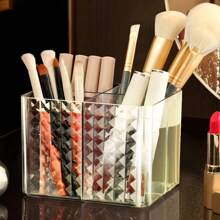 1 件 3/4 节钻石纹透明化妆刷架和化妆品收纳盒 - 梳妆台收纳口红、护肤品、眉笔 | 浴室台面和卧室桌面收纳盒（透明黑/白） - 透明 - 查看 4