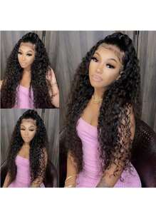 Ready To Go 13X4 Lace Front Wigs Human Hair Kinky Curly Bob Wigs For Women Pre Plucked Pre Braided Natural Hairline Deep Wave Lace Front Wigs 200% Density 16 Inch Natural Black Color - Natural Black - 查看 9