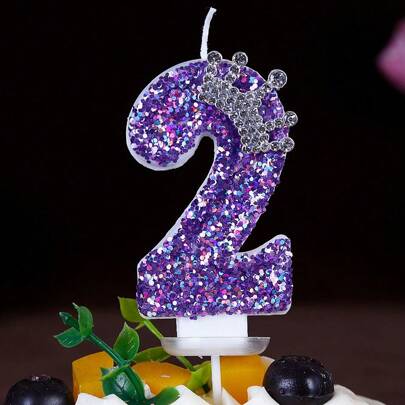 1 件生日蜡烛数字，紫色皇冠配件蜡烛，节日派对蛋糕蜡烛，闪亮数字礼物毕业，婚礼
