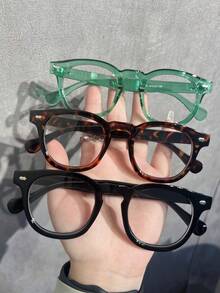 1 cái/2 cái/3 cái/5 cái Kính gọng tròn nhỏ siêu nhẹ có đinh tán trong suốt chống mỏi mắt cho lễ hội âm nhạc thời trang đa năng gương trơn thích hợp cho máy tính, tivi, chơi game, sử dụng điện thoại thông minh hàng ngày - 3 bộ (xanh + đen + da báo) - Xem 16