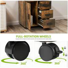 Mobile File Cabinet, 3-Drawer Lockable Filing Cabinets For Home & Office, Printer Stand, Storage Cabinet With Drawers 1 Door 4 Wheels, Office Storage Rolling Office Cabinet (Rustic Brown) - Rust Brown - View 3