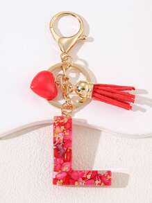 时尚红色首字母钥匙扣 A-Z 英文字母钥匙扣爱心流苏挂饰 女士背包手提包装饰 情人节圣诞礼物创意