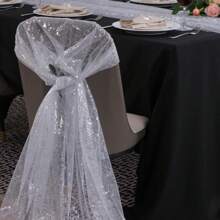 Silver Glitter Tablecloth, Wedding Decor, Transparent Silver-Foiled Tablecloth, Romantic Boho Tablecloth, Suitable For Birthday, Baby Shower, Wedding, Dining Table Decoration