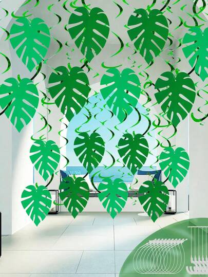 32 piezas/16 piezas - Decoraciones colgantes en espiral con hojas de palma de estilo hawaiano, hojas de palma verdes tropicales, decoraciones colgantes en espiral con hojas de palma brillantes, decoraciones colgantes para el techo para fiestas de la selva, decoraciones colgantes en espiral, suministros para fiestas tropicales de verano y cumpleaños, decoración para fiestas de la selva