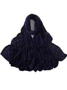 1 Stück Damen Jersey-Schal mit schwer bestickter Bordüre in Unifarbe, eleganter Strass-besetzter Schal mit Malay-Strass, langer Jersey-Hijab-Schal, afrikanisches Kopftuch, geeignet als Reise-, Urlaubs- und Party-Accessoire für Damen