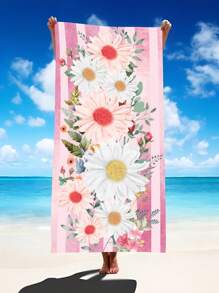 1pc Prachtige Bloemen Stranddeken, Extra Zachte Microvezel Extra Grote Strandhanddoek, Zeer Absorberende Badhanddoek, Geschikt Voor Reizen, Zwembad, Duiken, Surfen, Yoga, Kamperen, Verschillende Maten, Strandaccessoires Zomer, Vakantie