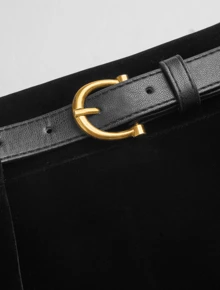 Girl Sporty & Sweet Solid Color Velvet Mid Rise Ruffle A-Line Mini Skirt With Belt, For Summer