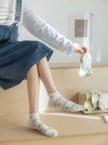 1pc Women's Short Socks Spring And Summer Flower Sweet And Cute Cartoon Little Fresh Rabbit Blue Green Ins