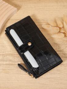 Fashionable Women's Long Wallet In Black With Crocodile Texture And Snap Closure, Premium Leather Material, Multi-Card Slots For Credit Card, Bank Card, And Coin Storage, Zipper Closure For Secure Storage Of Bills And Coins, Compact And Portable Design Perfect For Travel, Work, And Daily Use, Ideal Gift For Girlfriend, Mother, Or Teacher, And Elegant Design