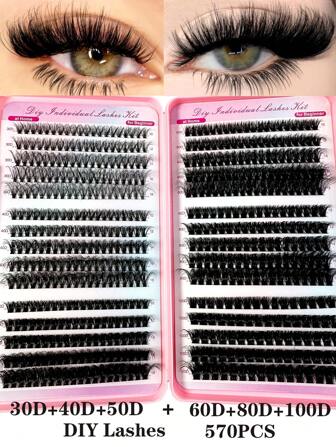 جملة عالية الجودة 570 قطعة من رموش صناعية بتجمعات 30D/40D/50D/60D/80D/100D، رموش صناعية فردية طبيعية بطول 10-18 مم، تأثير مكياج طبيعي، لفة D 0.07 مم، رموش صناعية بتجمعات 5D ريشية، إطالة رموش صناعية DIY، تجمعات رموش صناعية، رموش صناعية فردية