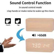 Wooden Digital Alarm Clock, Wooden Fashionable Multi-Functional LED Alarm Clock, With USB Power, The Battery Cannot Provide Power All The Time, And A Data Cable Is Needed For Use.And Has A Thermometer Function. Room Decor Digital Clock Bedroom Decor Dormitory Decor Back To School School Decor School Surprise Home Decor School Supplies