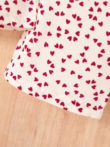 Young Girls Fashion Heart Print Ruffle Trim Sleeveless Jumpsuit + Belt