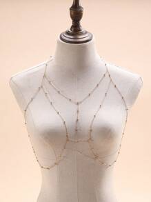 1pc Gold Bling-Bling Rhinestone Bikini Body Chain, Sexy Chest Chain Jewelry For Beach Photography - Gold - View 1