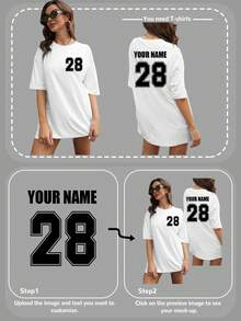 定制女士宽松T恤，可定制您的数字LOGO、姓名/文字/幸运数字，女士超大短袖T恤，节日礼物，夏季，春夏女装，闺蜜礼物，周年纪念礼物，派对，篮球服，生日礼物，情人节，休闲白色派对上衣 - 白色 - 查看 4