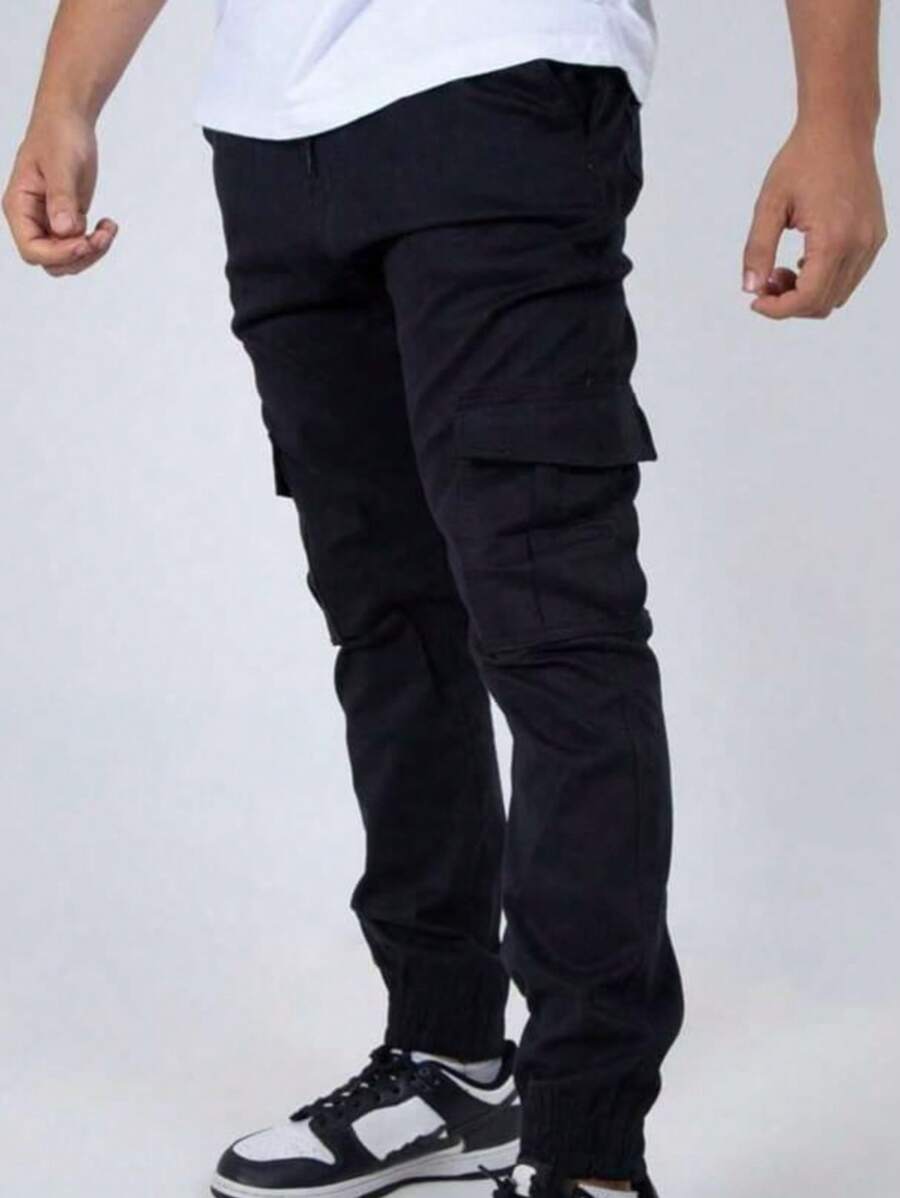 Men's Casual Military Tactical Pants - Multiple Pockets For Work And Sports - 黑色 - 查看 1