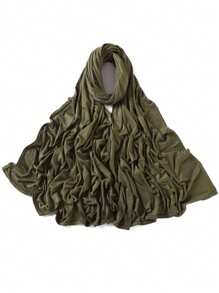 1 Stück Damen Jersey-Schal mit schwer bestickter Bordüre in Unifarbe, eleganter Strass-besetzter Schal mit Malay-Strass, langer Jersey-Hijab-Schal, afrikanisches Kopftuch, geeignet als Reise-, Urlaubs- und Party-Accessoire für Damen