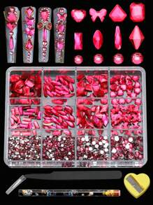 12 Grid Manicures 160 Rhinestones And 1100 Flat Bottom Small Round Diamonds. Different Shapes And Styles Of Mixed Glass Nail Decorations With Some Diamond Pencil Sharpener Sets Can Be Used For Clothing Face Nail DIY Decoration And Use - 彩色 - 查看 9