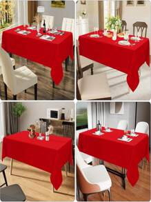 1pc Washable Polyester Tablecloth, Stain & Wrinkle Resistant, Suitable For Dining, Weddings, Banquets, Parties, Buffets - Red - View 5