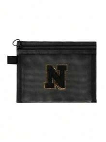 Black Mesh Bag, Large Capacity With Name Initials, Towel Embroidered Letters A-Z, Transparent Mesh Cosmetic Storage Bag, Multi-Functional Travel Portable Bag, Lipstick Skincare Product Storage Washing And Makeup Bag, Student Stationery Bag, Mesh Zipper Bag, Travel Cosmetic Packaging Storage Bag, Simple And High-End, Accessory Storage, Suitable For Dormitory Storage, Travel, Business Trip, Swimming, Home Storage Make Up Bag - Black - View 32