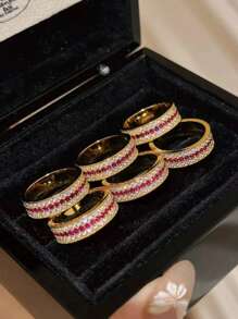 Stylever 1pc 925 Sterling Silver French Vintage High-Class Light Luxury Red Zirconia Ring For Women Daily Versatile Style Prom Party Decoration Fine Jewellery For Women As Gift - Gold - View 2