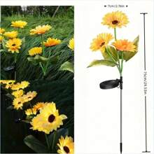 1 PIEZA Luz solar LED decorativa en forma de girasol, resistente al agua, con 1 cabezal o 3 cabezales, adecuada para decorar patios, céspedes, jardines, pasillos, etc.