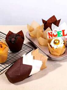 50 件/100 件郁金香形蛋糕衬垫，牛皮纸/自然色/白色/粉色纸质烘焙杯，防油且易脱模的纸杯蛋糕托，适合派对和节日 - 彩色 - 查看 5