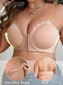 Áo ngực cỡ lớn cho nữ cài trước, áo ngực Bandeau thoải mái có hoặc không có gọng, áo ngực hở lưng - Màu be - Xem 5