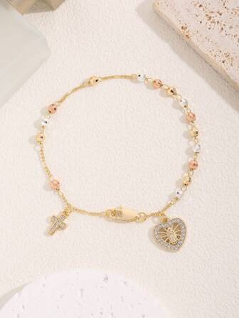 1 件手工串珠圣母玛利亚宝石手链，适合赠送给朋友/女朋友，适合女性日常和节日佩戴