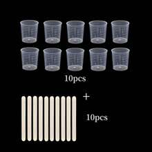 30毫升/1盎司塑料刻度杯，透明刻度杯，5/10/20个透明环氧树脂混合杯，配5/10/20根木制搅拌棒，适用于树脂、环氧树脂、染色剂、油漆混合（5+5、10+10、20+20、50+50） - 量杯+木棒 - 查看 11